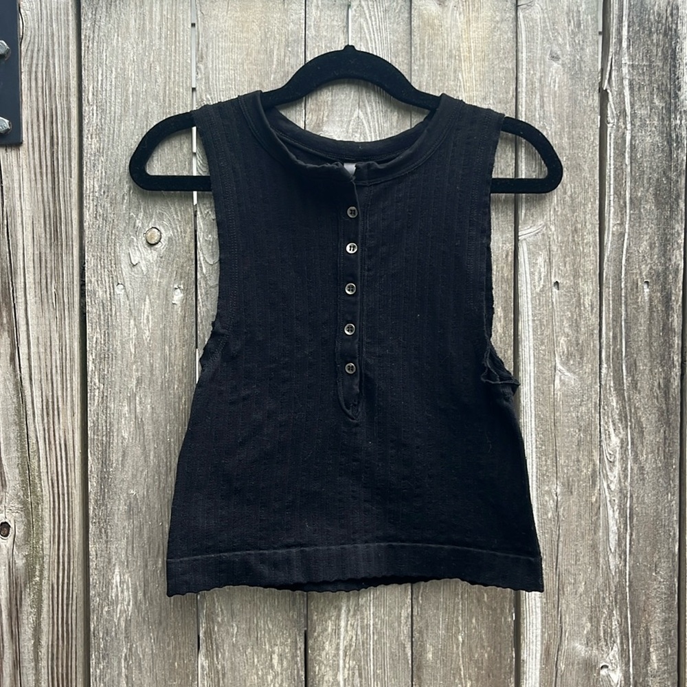 Out from Under by Urban Outfitters Black Stretch Button Front Crop Top,M/L